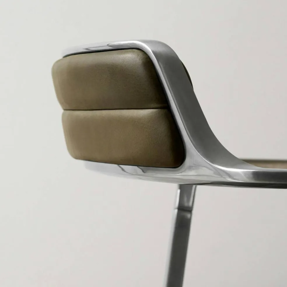 452 Snurrstol Med Fötter, Polerat Aluminium / Grönt Läder
