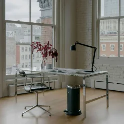 452 Snurrstol Med Fötter, Polerat Aluminium / Grönt Läder