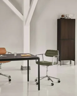 453+ Snurrstol Med Hjul, Polerad Aluminium / Bosco Green Läder