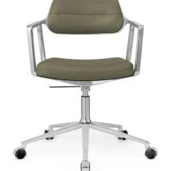 453+ Snurrstol Med Hjul, Polerad Aluminium / Bosco Green Läder