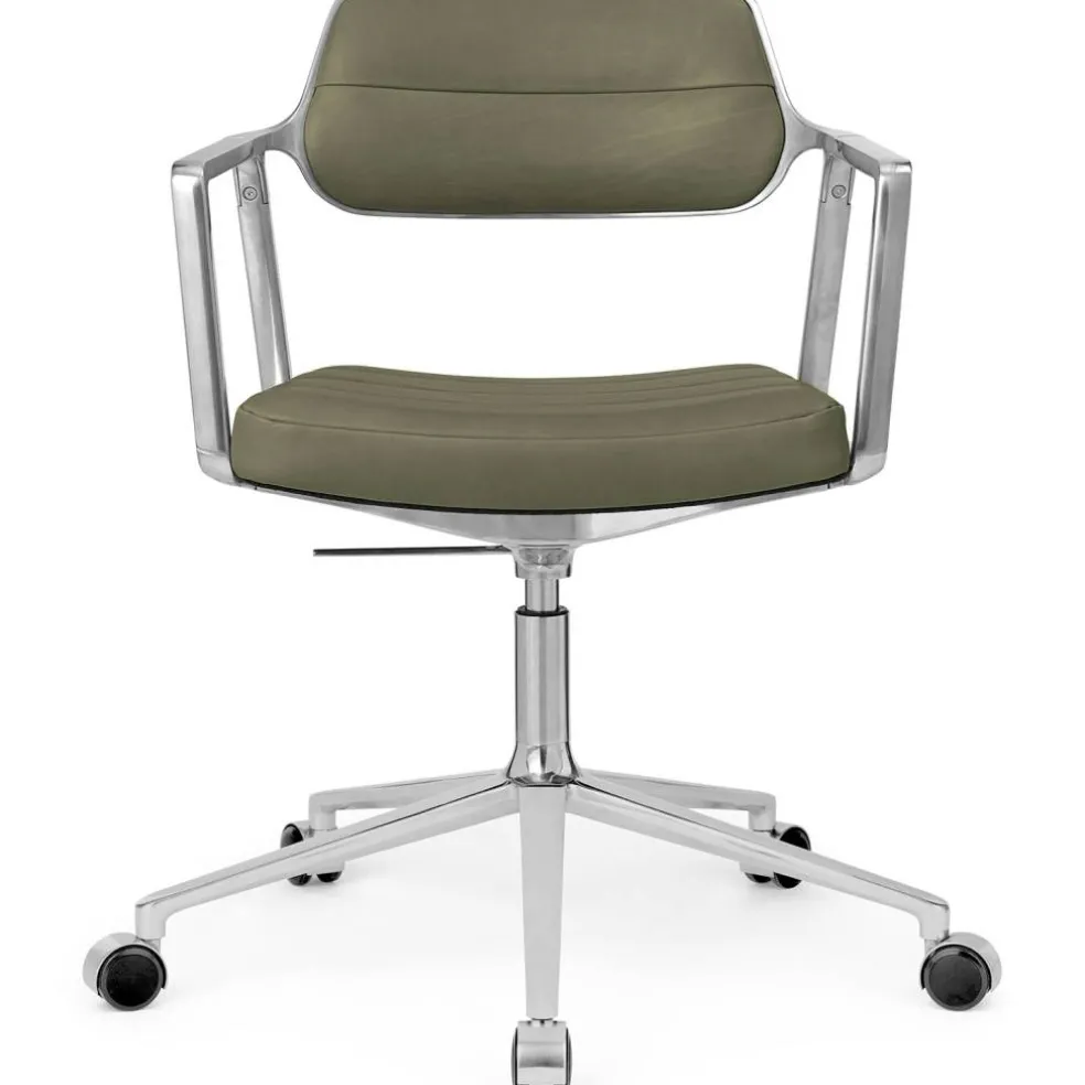453+ Snurrstol Med Hjul, Polerad Aluminium / Bosco Green Läder