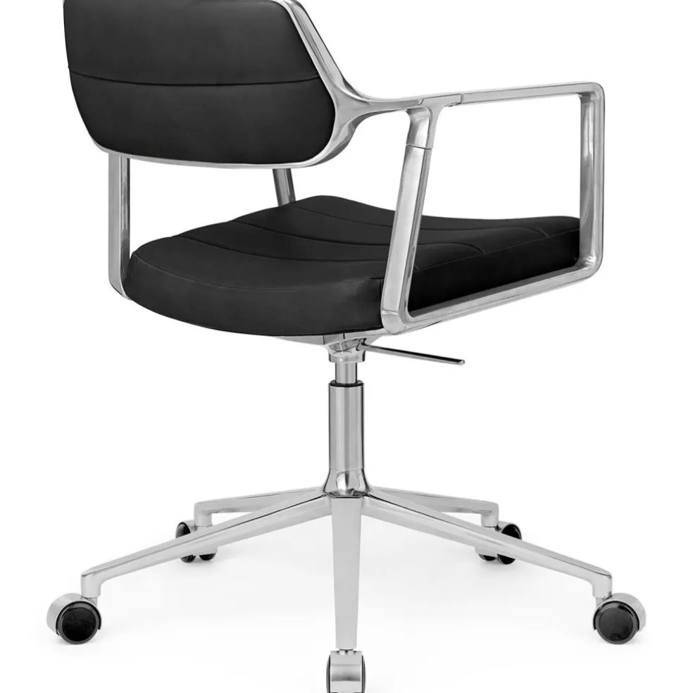 453+ Snurrstol Med Hjul, Svart Aluminium / Svart Läder