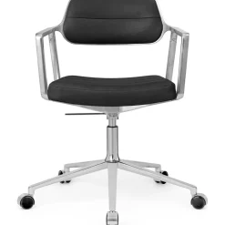 453+ Snurrstol Med Hjul, Svart Aluminium / Svart Läder
