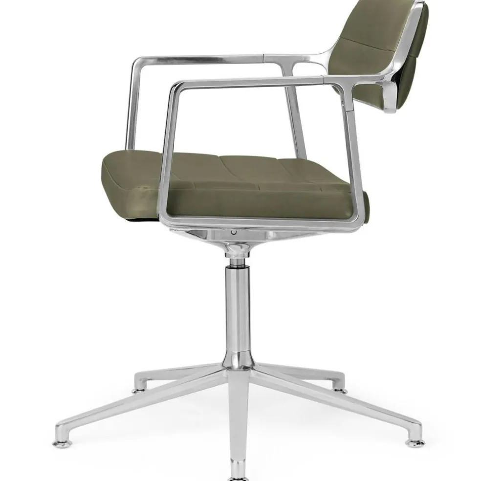 453+ Snurrstol, Polerad Aluminium / Bosco Green Läder