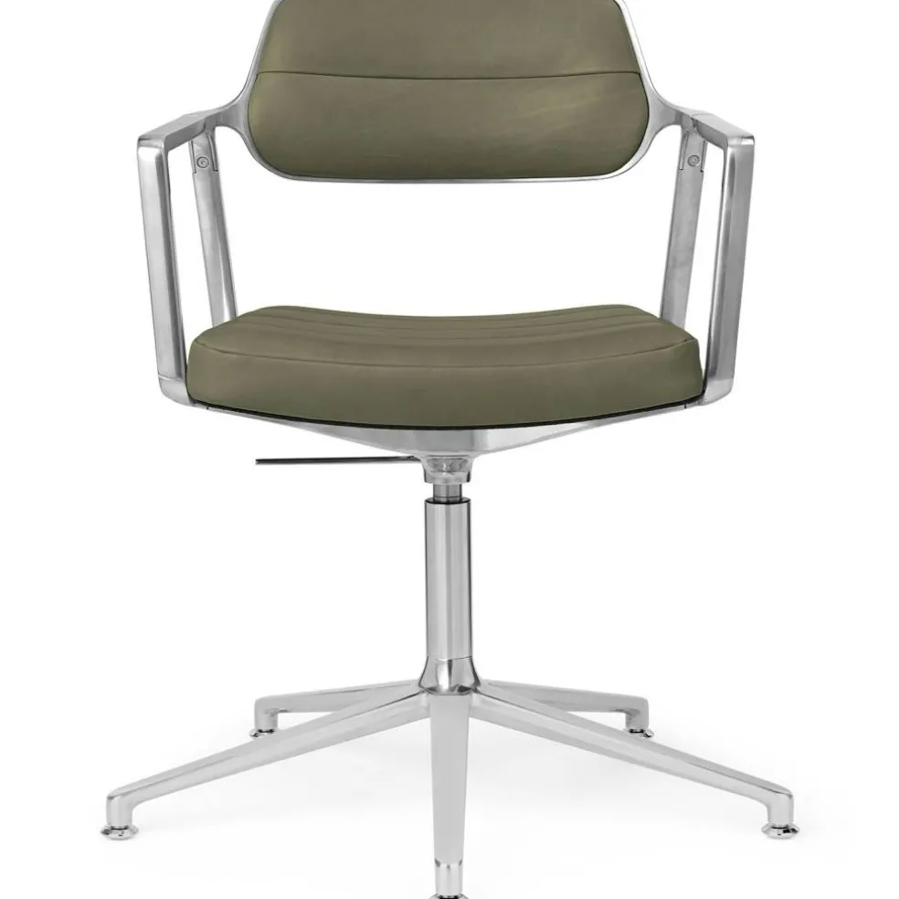 453+ Snurrstol, Polerad Aluminium / Bosco Green Läder