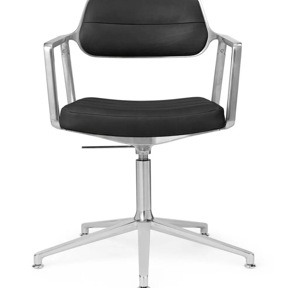 453+ Snurrstol, Polerad Aluminium / Svart Läder