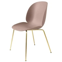 Beetle Stol Oklädd, Conic Base Mässing, Puderrosa