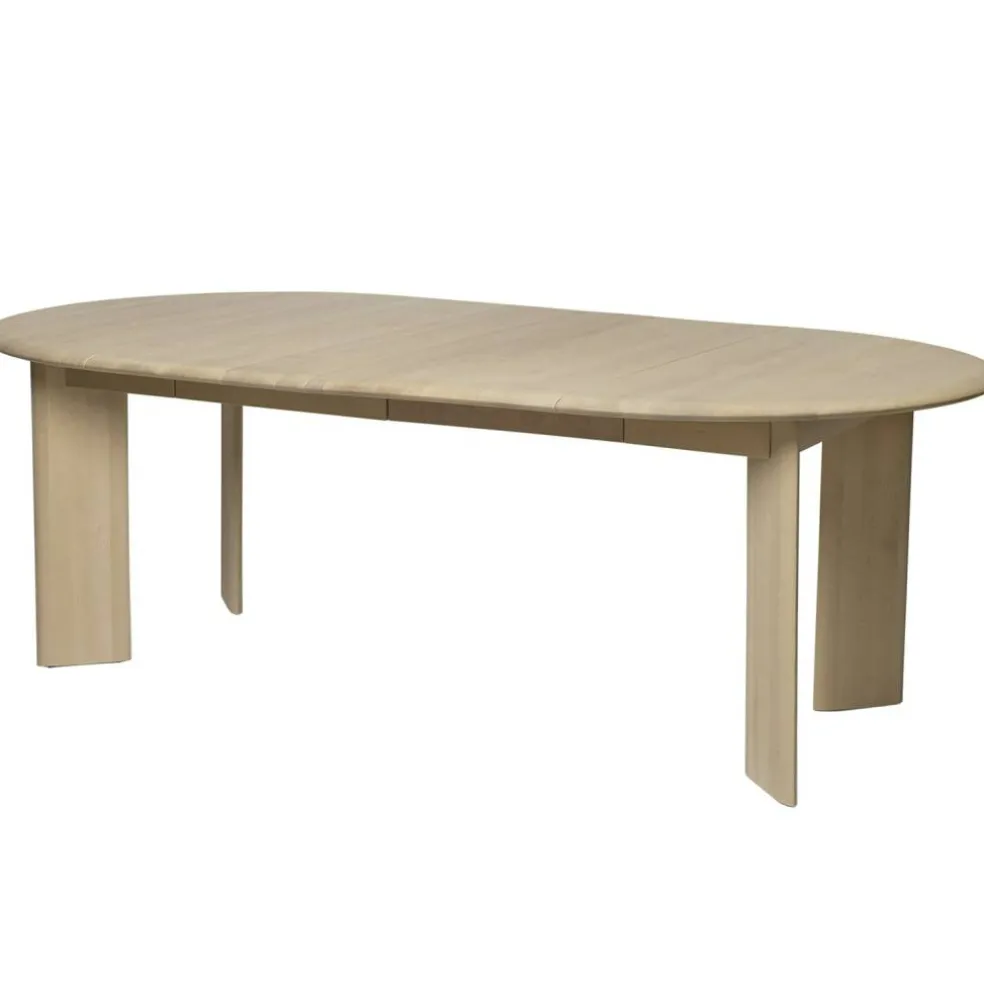 Bevel Extend. x2 Bord Utdragbar design i massiv bok med mjuka, rundade hörn och eleganta, vinklade, breda ben, Två medföljande iläggsskivor Förlängningsbar x2, White Oiled Beech