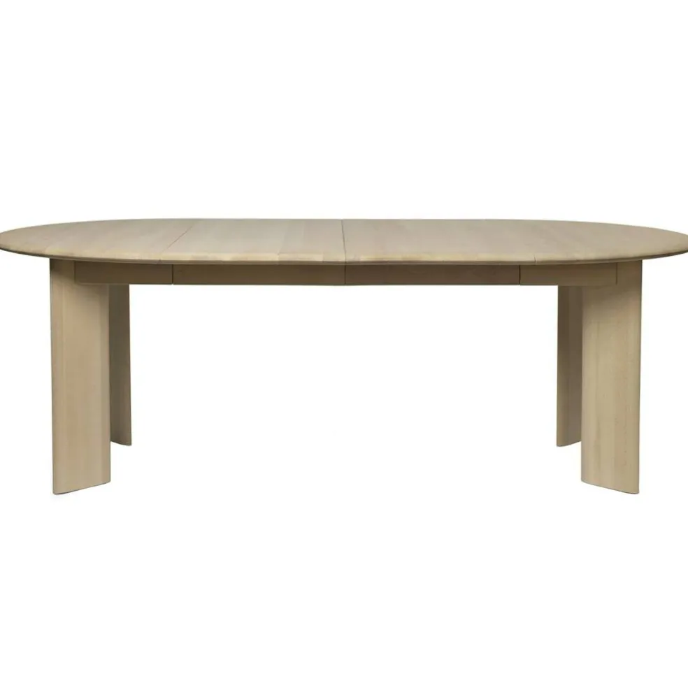 Bevel Extend. x2 Bord Utdragbar design i massiv bok med mjuka, rundade hörn och eleganta, vinklade, breda ben, Två medföljande iläggsskivor Förlängningsbar x2, White Oiled Beech