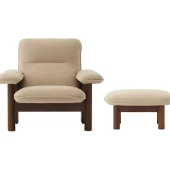 Brasilia Fåtölj Med Ottoman Walnut, Bouclé 02 Beige