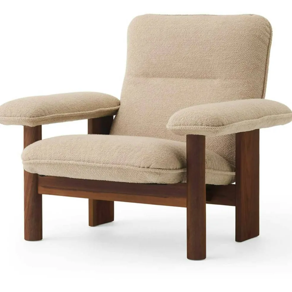 Brasilia Fåtölj Med Ottoman Walnut, Bouclé 02 Beige
