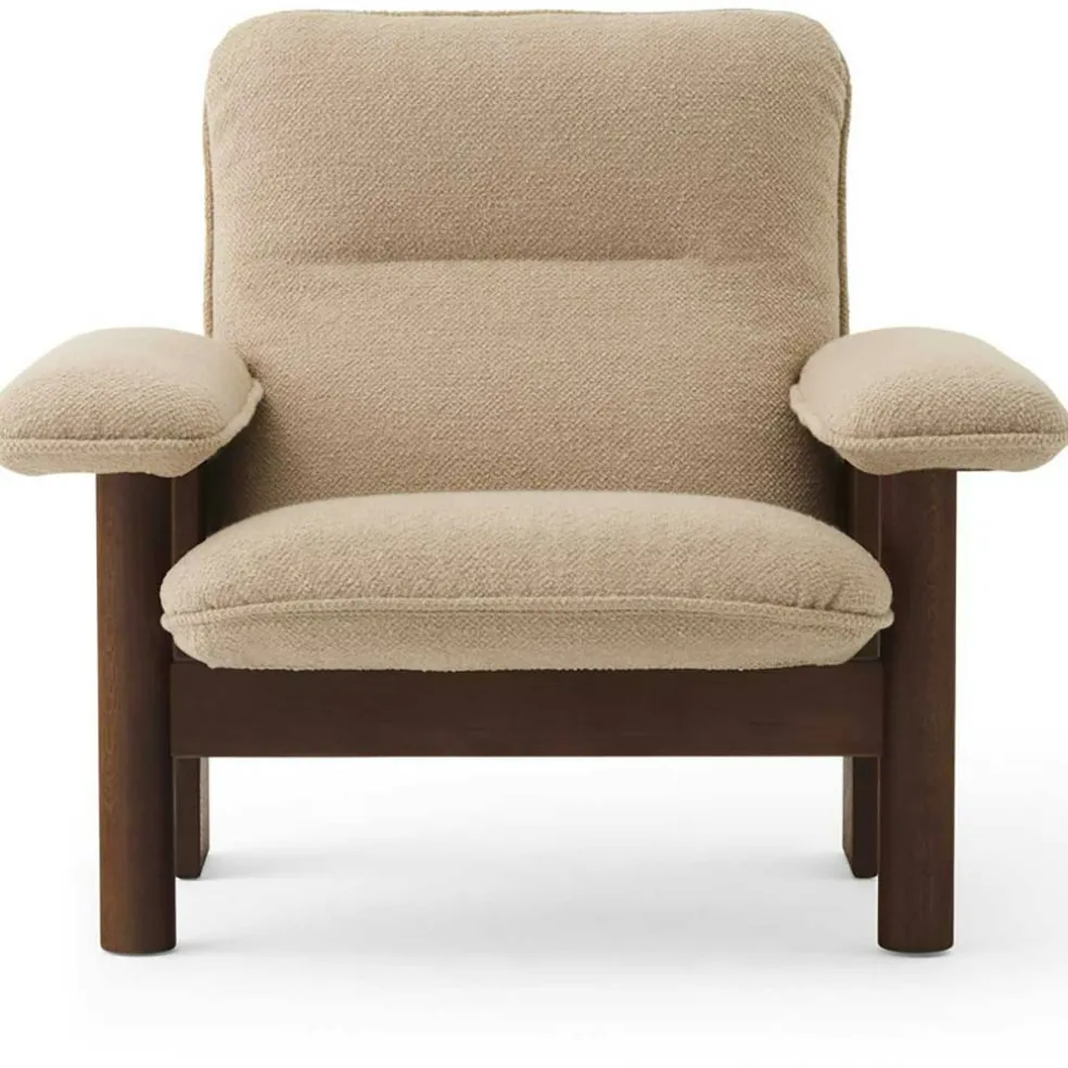 Brasilia Fåtölj Med Ottoman Walnut, Bouclé 02 Beige