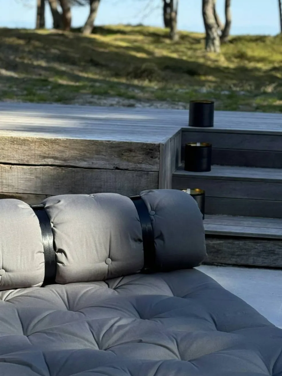Buckle-Up Soffa Med Bälte Utomhus, Mörkgrå / Svart