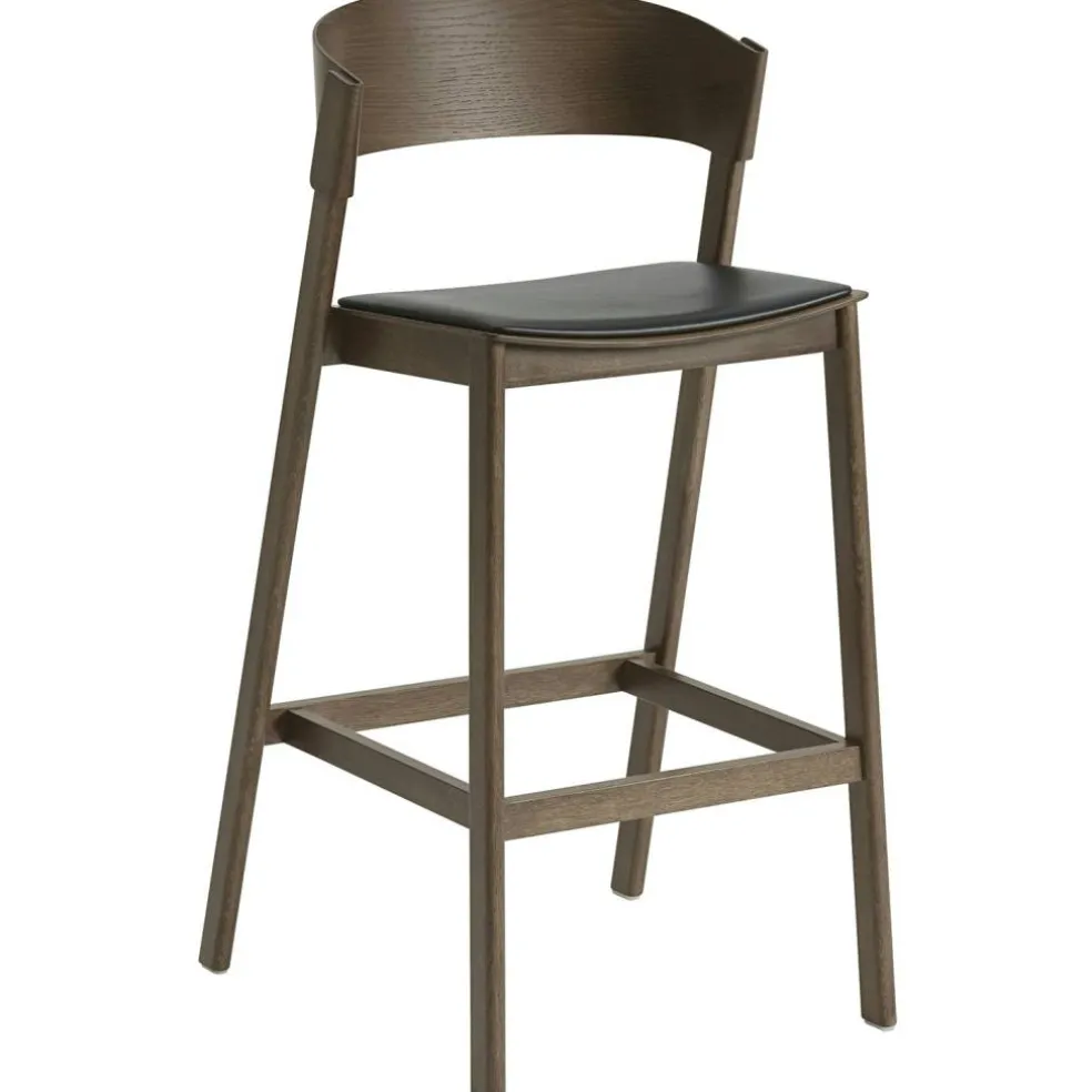 Cover Barstol Med Ryggstöd 75 cm, Dark Stained / Svart Läder