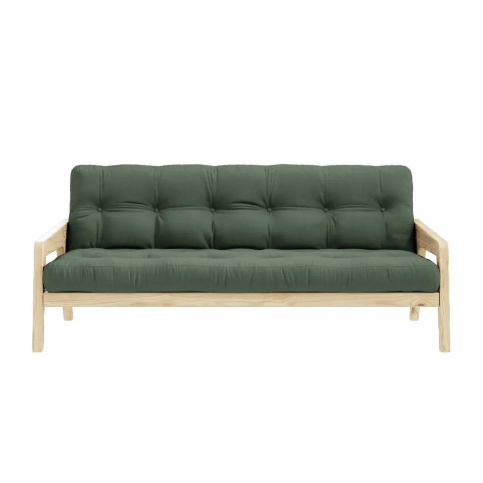 Grab Bäddsoffa Med Madrass, Klarlackad / Olive Green