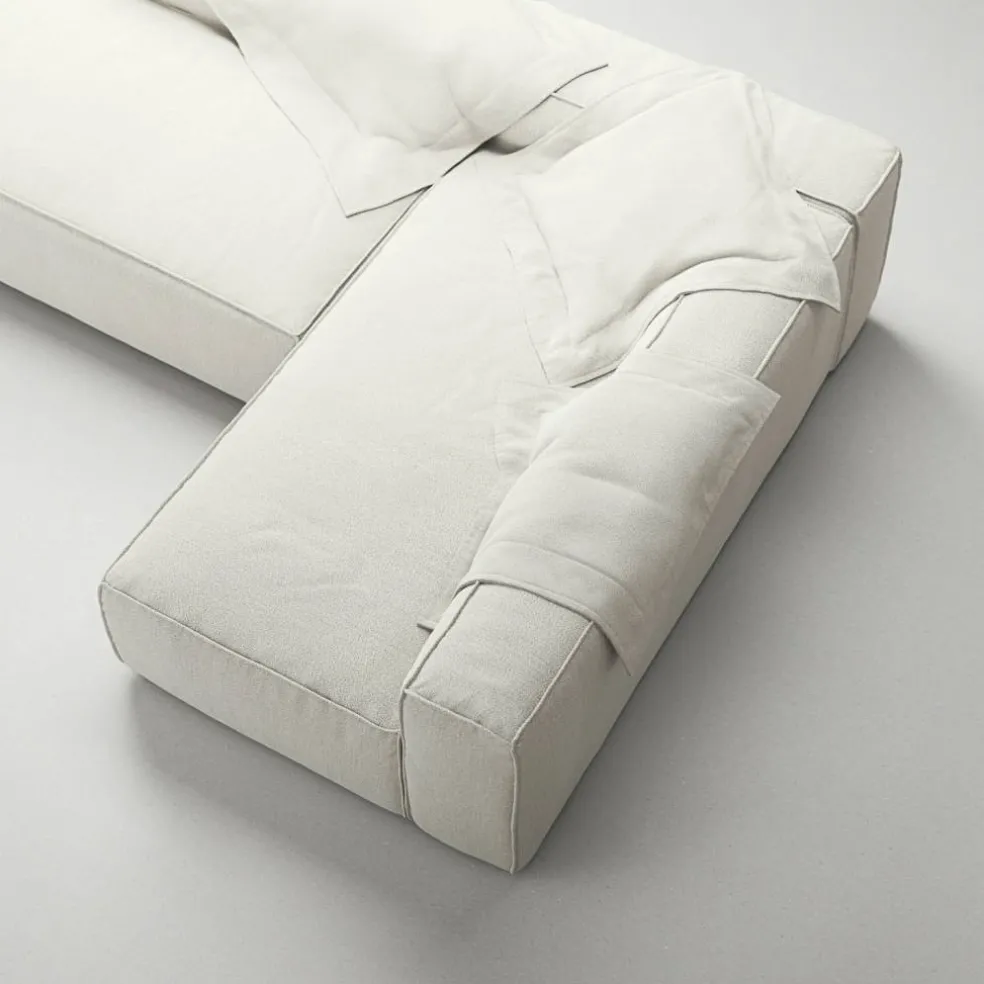Grand Loungesoffa 3-Sits öppet avslut Vänster Bouclétyg, Steam White