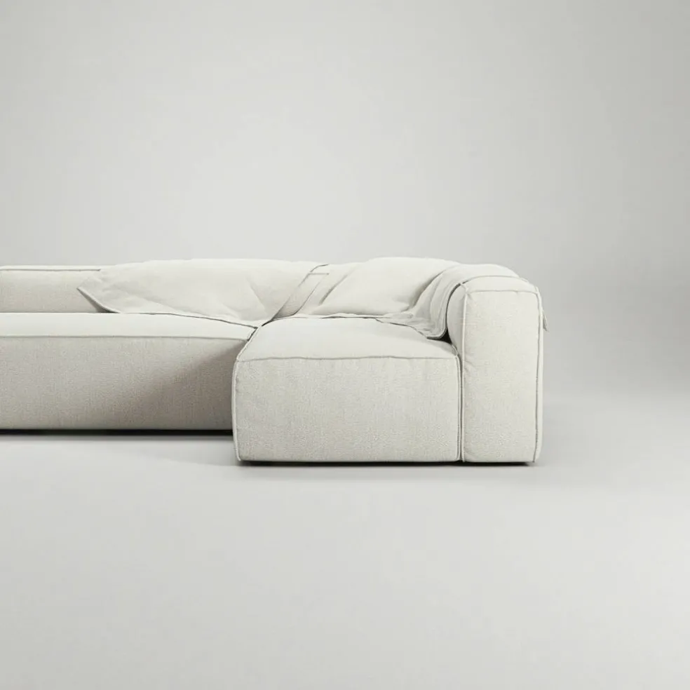 Grand Loungesoffa 3-Sits öppet avslut Vänster Bouclétyg, Steam White