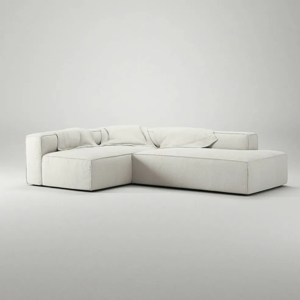 Grand Loungesoffa 3-Sits öppet avslut Höger Bouclétyg, Steam White