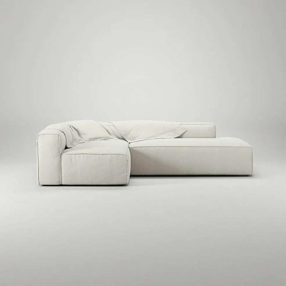 Grand Loungesoffa 3-Sits öppet avslut Höger Bouclétyg, Steam White