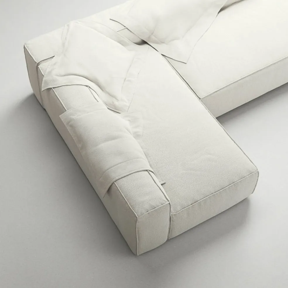 Grand Loungesoffa 3-Sits öppet avslut Höger Bouclétyg, Steam White
