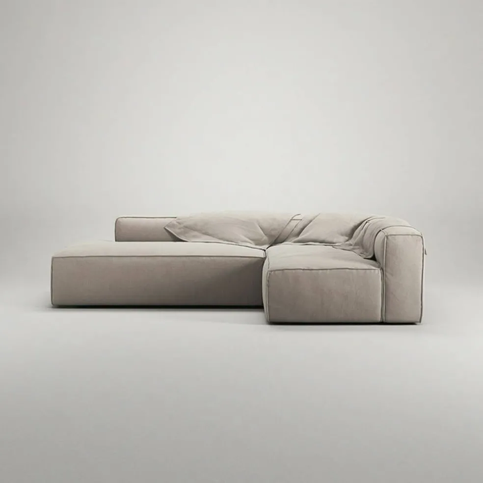 Grand Loungesoffa 3-Sits öppet avslut Vänster Minetyg, Sandshell Beige