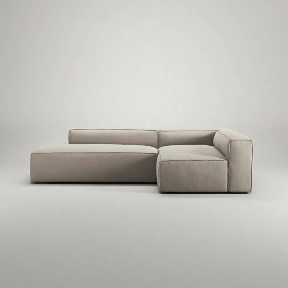 Grand Loungesoffa 3-Sits öppet avslut Vänster Minetyg, Sandshell Beige