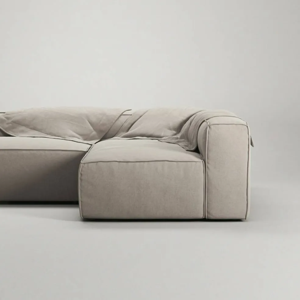 Grand Loungesoffa 3-Sits öppet avslut Vänster Minetyg, Sandshell Beige