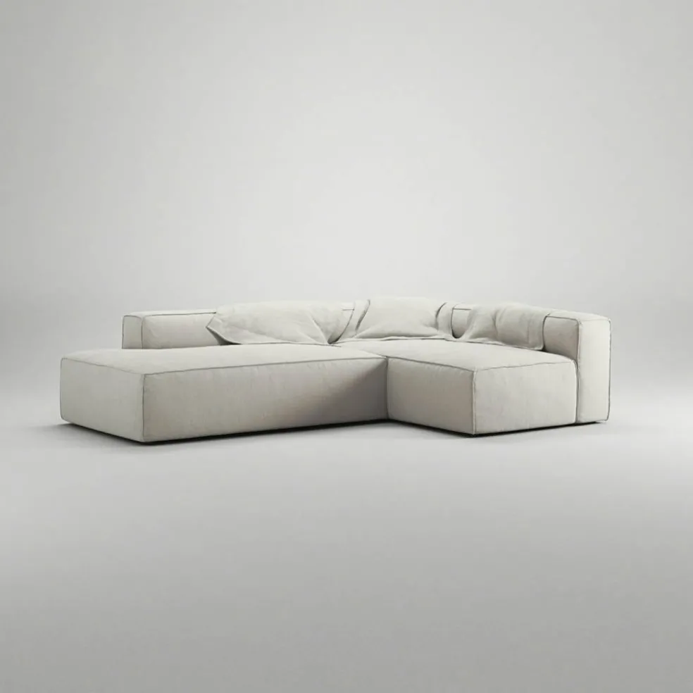 Grand Loungesoffa 3-Sits öppet avslut Vänster Minetyg, Moon White