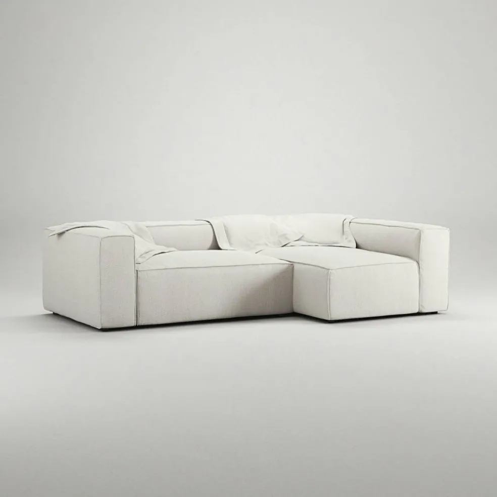 Grand 3-Sitssoffa Divan Höger Bouclétyg, Steam White