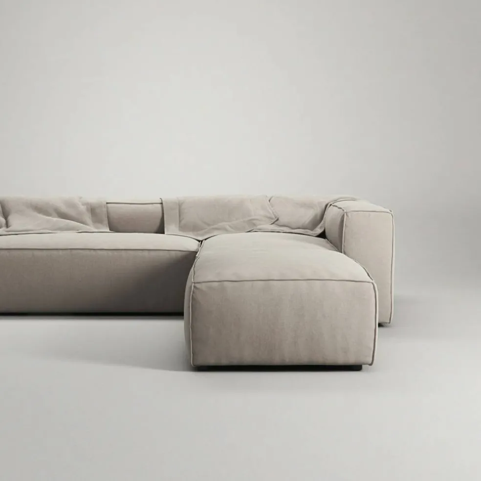 Grand 4-Sitssoffa Divan Höger öppet avslut Minetyg, Sandshell Beige