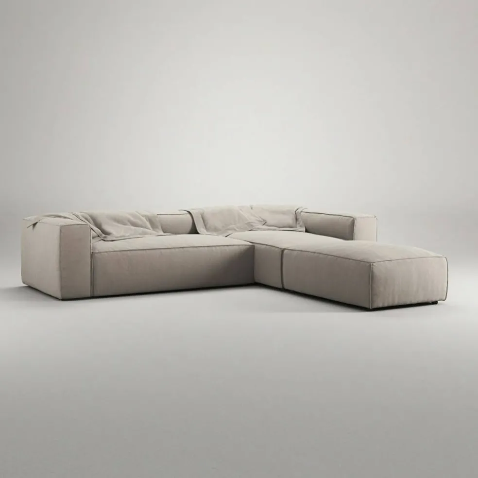 Grand 4-Sitssoffa Divan Höger öppet avslut Minetyg, Sandshell Beige