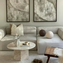 Grand 3-Sitssoffa Divan Höger Minetyg, Moon White