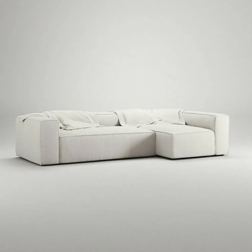 Grand 4-Sitssoffa Divan Höger Bouclétyg, Steam White