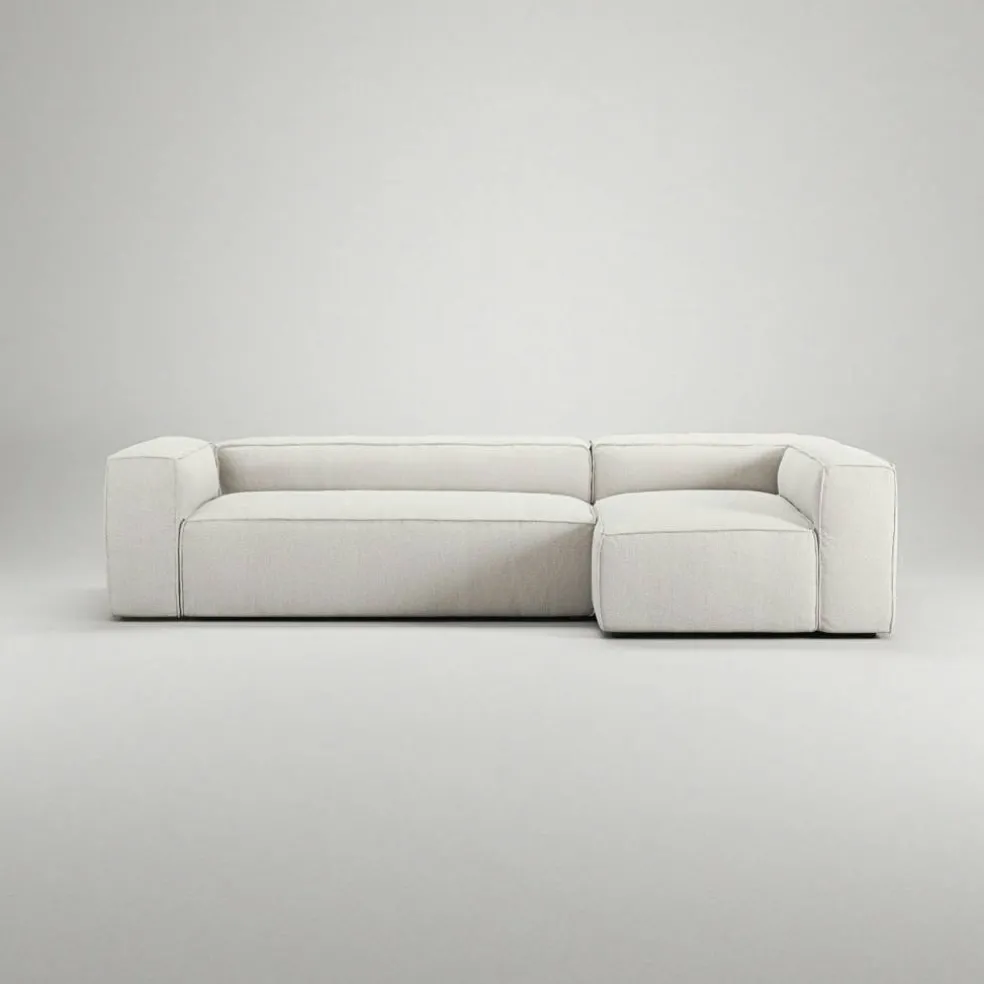 Grand 4-Sitssoffa Divan Höger Bouclétyg, Steam White