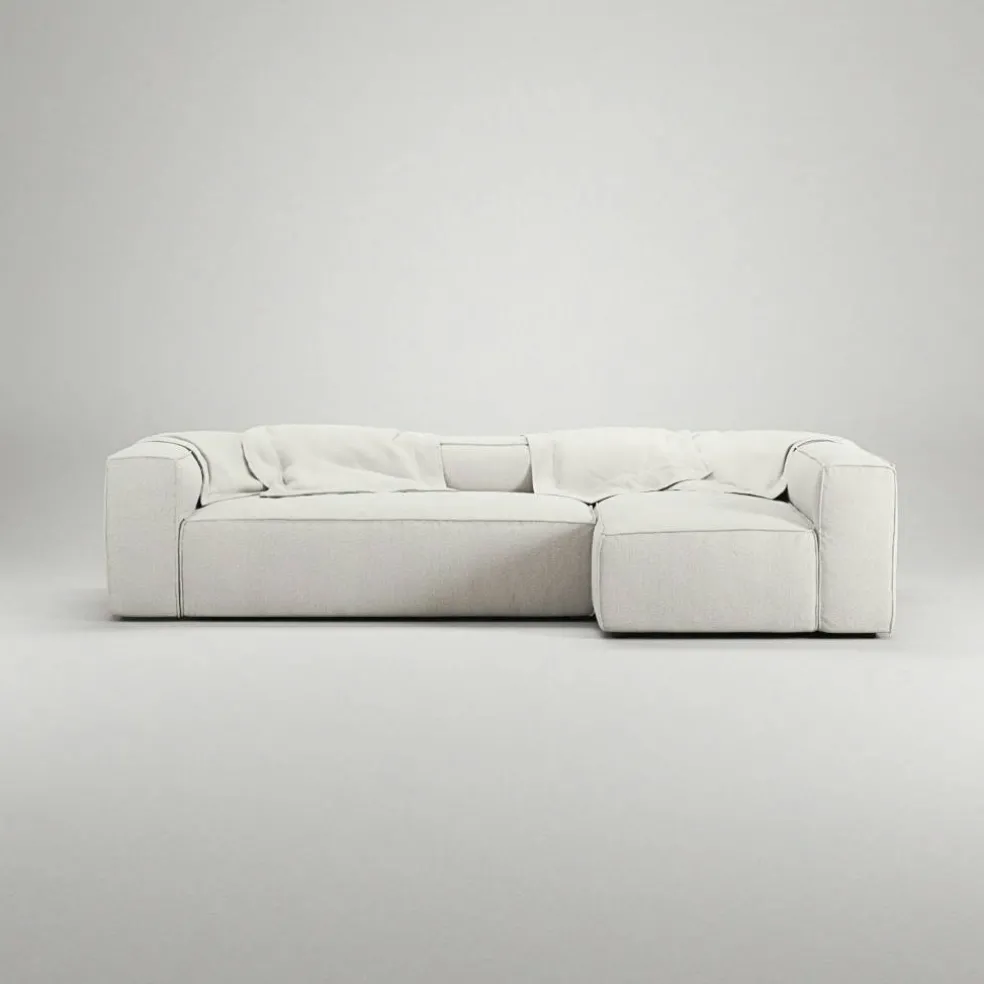 Grand 4-Sitssoffa Divan Höger Bouclétyg, Steam White