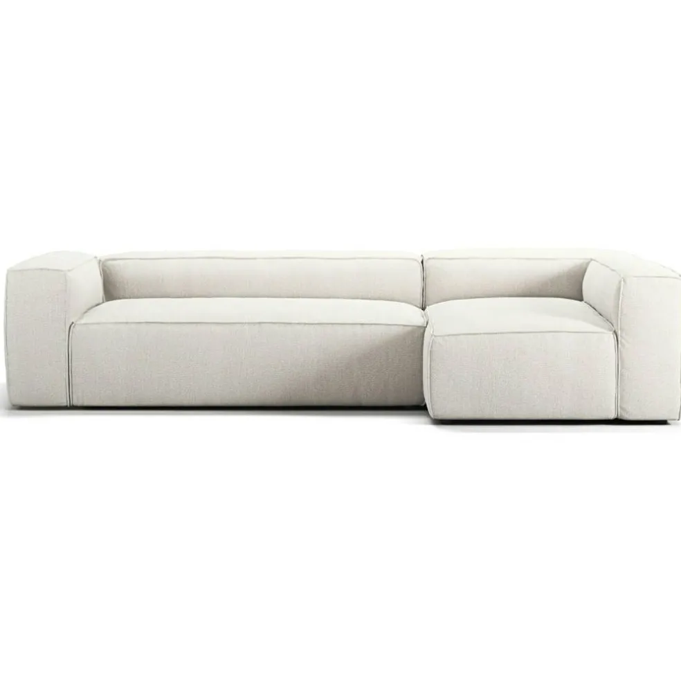 Grand 4-Sitssoffa Divan Höger Bouclétyg, Steam White