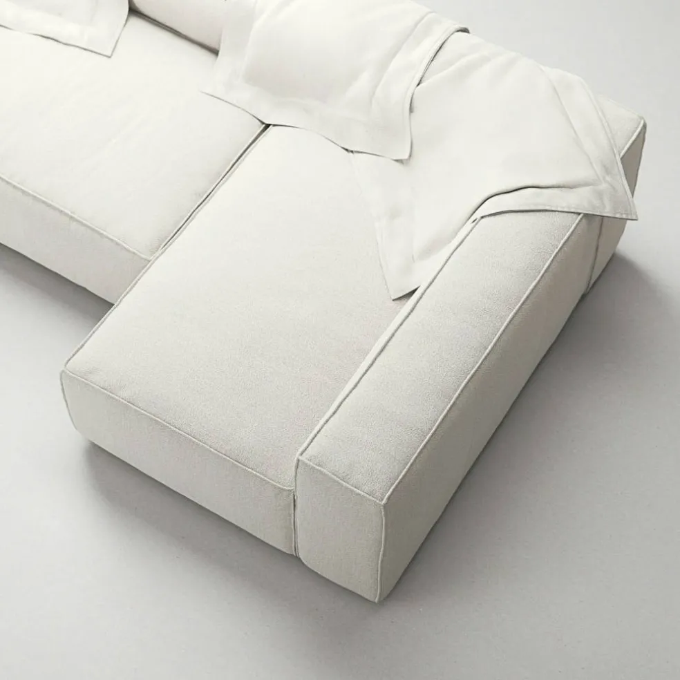 Grand 4-Sitssoffa Divan Höger Bouclétyg, Steam White