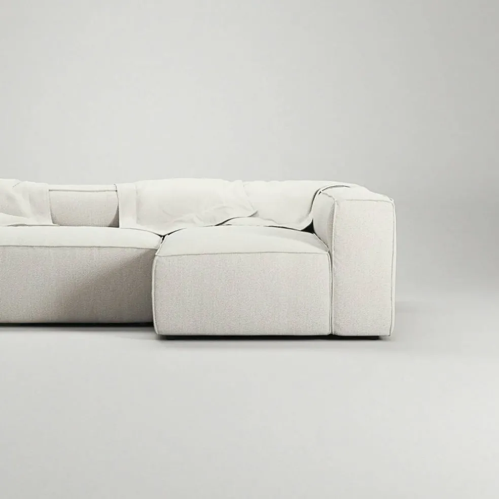 Grand 4-Sitssoffa Divan Höger Bouclétyg, Steam White