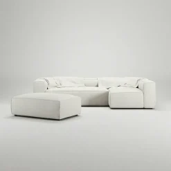 Grand 4-Sitssoffa Divan Höger öppet avslut Med Fotpall Bouclétyg, Steam White