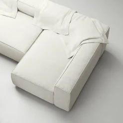 Grand 4-Sitssoffa Divan Höger öppet avslut Med Fotpall Bouclétyg, Steam White