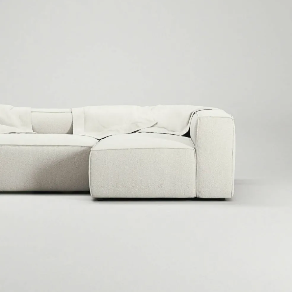 Grand 4-Sitssoffa Divan Höger öppet avslut Med Fotpall Bouclétyg, Steam White