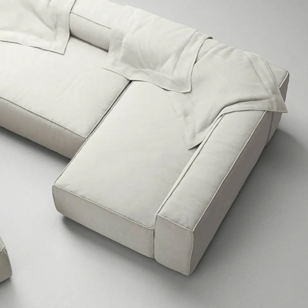 Grand 4-Sitssoffa Divan Höger öppet avslut Med Fotpall Minetyg, Moon White