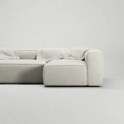 Grand 4-Sitssoffa Divan Höger öppet avslut Med Fotpall Minetyg, Moon White