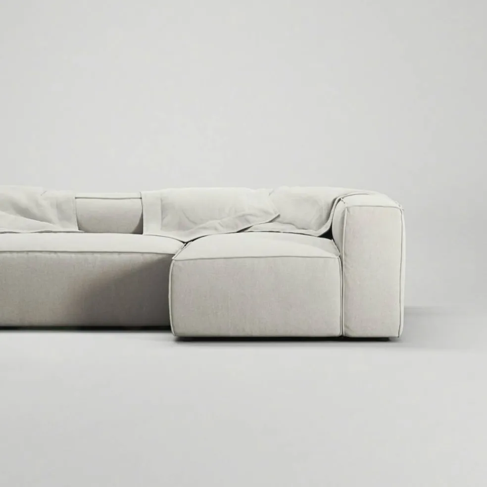 Grand 4-Sitssoffa Divan Höger öppet avslut Med Fotpall Minetyg, Moon White