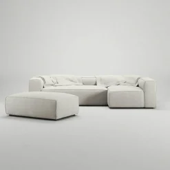 Grand 4-Sitssoffa Divan Höger öppet avslut Med Fotpall Minetyg, Moon White