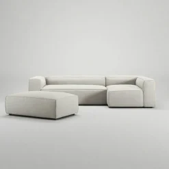 Grand 4-Sitssoffa Divan Höger öppet avslut Med Fotpall Minetyg, Moon White