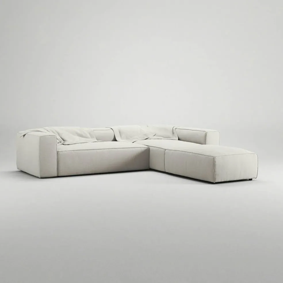 Grand 4-Sitssoffa Divan Höger öppet avslut Med Fotpall Minetyg, Moon White