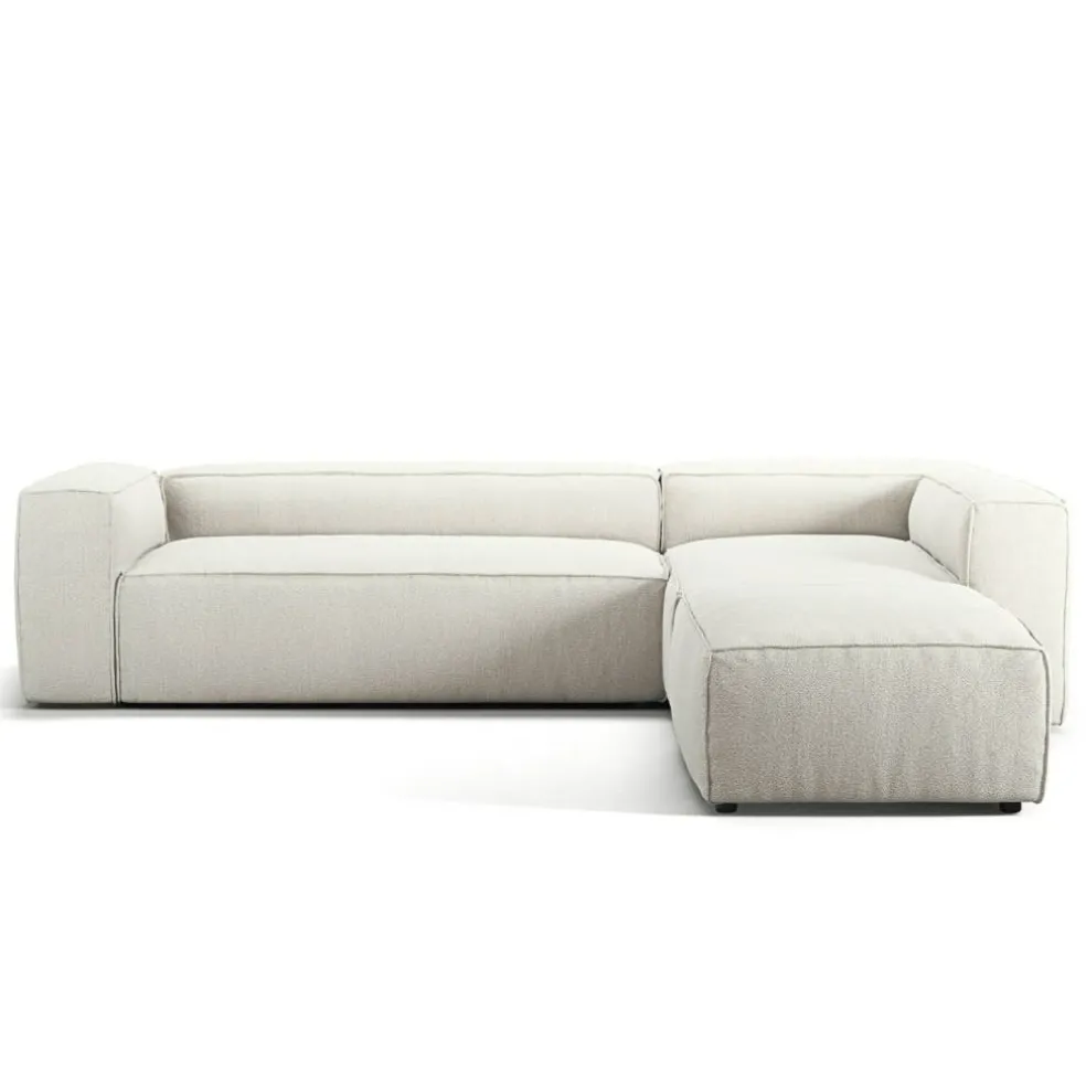 Grand 4-Sitssoffa Divan Höger öppet avslut Bouclétyg, Steam White