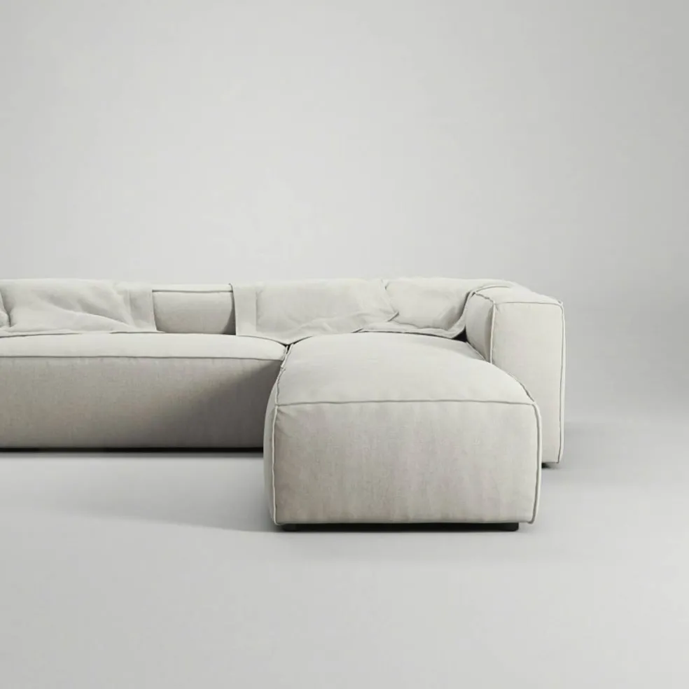 Grand 4-Sitssoffa Divan Höger öppet avslut Minetyg, Moon White