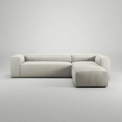Grand 4-Sitssoffa Divan Höger öppet avslut Minetyg, Moon White